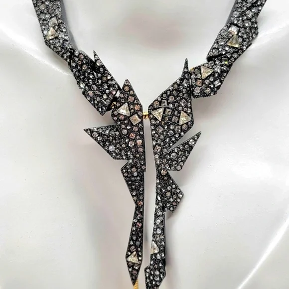 ALEXIS BITTAR Crystal Dark Edgy Shards Snake Chain Gold Gunmetal Lariat Necklace - Picture 6 of 15